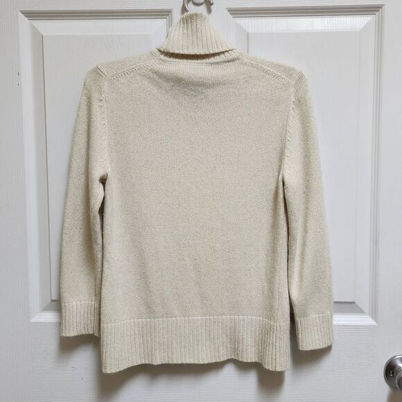 Mark Eisen Sweater Womens M Cream Angora Blend Turtleneck Metallic Soft Preppy - Picture 2 of 11